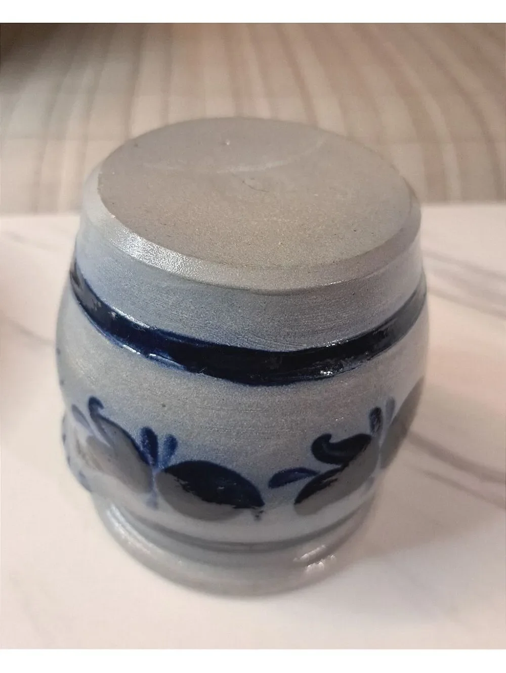 Vintage Williamsburg Pottery Salt Glaze Mini Crock Cobalt & Gray 2 Handled 4